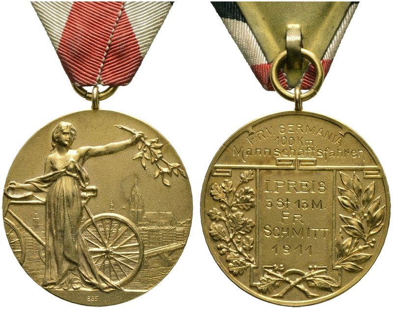 Frankfurt, Stadt. Tragbare, goldene Prämienmedaille o.J. (1911) unsigniert, des ...