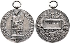 Freiburg, Stadt. Tragbare, versilberte Bronzemedaille 1929 von H. Ehehalt. Prämie (2. Preis) des Badischen Sänger­bundes beim 10. Bundessängerfest zu ...