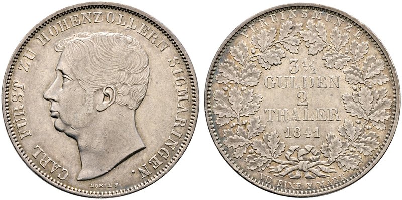 Hohenzollern-Sigmaringen. Karl 1831-1848. Doppelter Vereinstaler 1841. AKS 8, J....