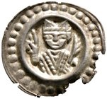 Konstanz, Bistum. Konrad II. von Tegerfelden 1209-1233. Brakteat 1210-1230. Mitriertes Brustbild mit geperlter Kasel, die Rechte segnend erhoben, in d...
