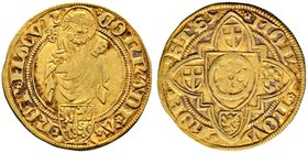 Mainz, Erzbistum. Konrad III. von Dhaun 1419-1434. Goldgulden o.J. (1420) -Höchst-. Von vorn stehender St. Petrus mit Schlüssel und Buch hinter vierfe...