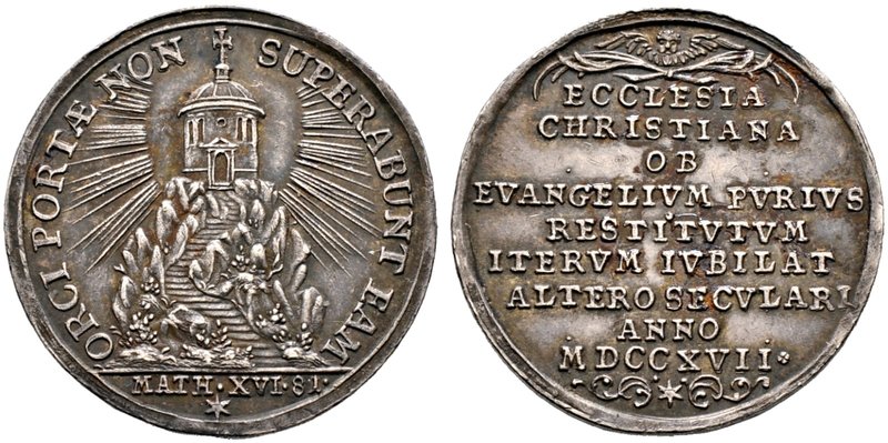 Memmingen, Stadt. Silbermedaille 1717 von P.H. Müller, auf das Reformationsjubil...