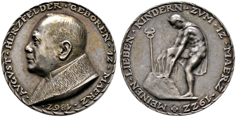 Nördlingen, Stadt. Silbergussmedaille 1922 von Josef Bernhart, auf den 60. Gebur...