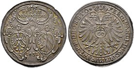 Nürnberg, Stadt. Reichsguldiner zu 60 Kreuzer 1631. Zwei Wappen mit Engelsköpfen unter Schriftkartusche / Gekrönter Doppeladler, auf der Brust Reichsa...