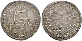 Nürnberg, Stadt. Reichsguldiner zu 60 Kreuzer 1627 (im Stempel aus 1626 geändert). Geflügelter Genius über zwei Stadtwappen, unten die Jahreszahl / Ge...