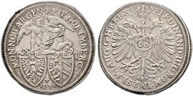 Nürnberg, Stadt. Reichsguldiner zu 60 Kreuzer 1628. Ähnlich wie vorher, jedoch über der Jahreszahl zusätzlich das Münzzeichen "Kreuz". Ke. 206, Slg. E...
