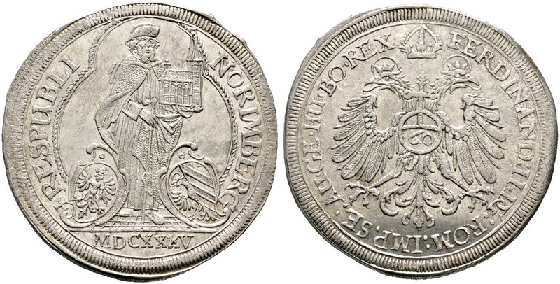 Nürnberg, Stadt. Reichsguldiner zu 60 Kreuzer 1635. Ähnlich wie vorher, jedoch d...