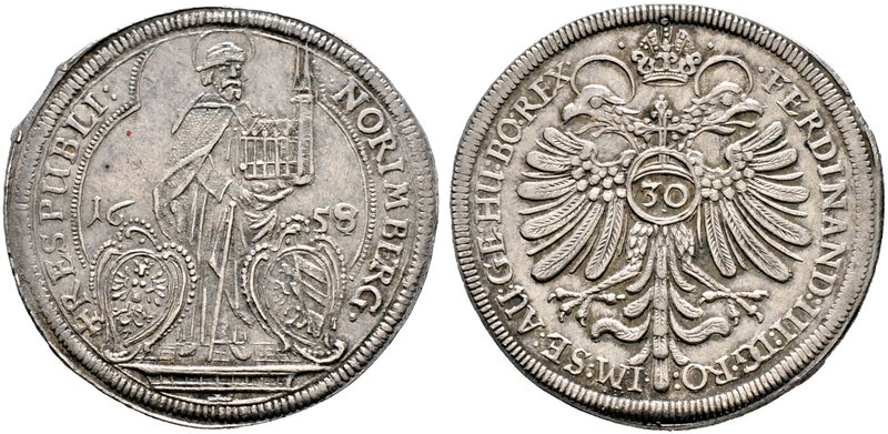 Nürnberg, Stadt. 1/2 Reichsguldiner zu 30 Kreuzer 1658 (aus 1657 im Stempel geän...
