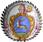 Weißenohe (Bayern), Abtei. Johann Gualbert I. Forster von Hirschau 1695-1725. Einseitige, leicht gewölbte, mehrfarbige Emailleplakette o.J. Wappen des...