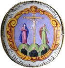 Werden und Helmstedt, Abtei. Benedikt von Geismar 1728-1757. Einseitige, leicht gewölbte, mehrfarbige Emailleplakette 1730. In einer verzierten Kartus...