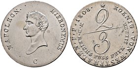 Westfalen-Königreich. Hieronymus Napoleon 1807-1813. 2/3 Taler 1808 C. AKS 10, J. 15.
minimale Kratzer, vorzüglich-Stempelglanz