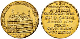 Württemberg. Friedrich Karl 1677-1693. Goldmedaille im Dukatengewicht 1686 von J.Chr. Müller, auf die Grundsteinlegung des Gymnasiums Illustre (Eberha...