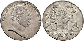 Württemberg. Friedrich II./I. 1797-1806-1816. Kronentaler 1812. Kopf mit kurzen Haaren nach rechts / Gekröntes Wappen auf Postament, von Löwe und Hirs...