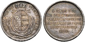 Württemberg. Friedrich II./I. 1797-1806-1816. Silbermedaille (auf einem 2 Francs-Schrötling) 1809 von P.J. Tiolier, auf den Besuch des Königs in der P...