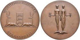 Württemberg. Freistaat 1919-1933. Bronzene Staatspreismedaille o.J. verliehen ab 1924) unsigniert. Prämie für gewerbliche Ausstellungen. Wappen mit de...