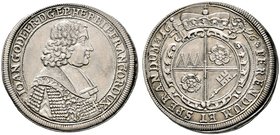 Würzburg-Bistum. Johann Gottfried II. von Guttenberg 1684-1698. 1/4 Taler 1696. Brustbild nach rechts / Gekröntes, vierfeldiges Wappen, mit Schwert un...