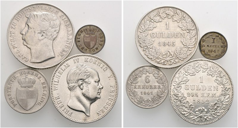 4 Stücke: HOHENZOLLERN. SIGMARINGEN, Gulden 1845, 6 Kreuzer 1841 und Kreuzer 184...