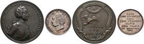 3 Stücke: BRANDENBURG-PREUSSEN, Bronzemedaille o.J. (1757/58) auf die Siege Friedrichs des Großen (Olding 640a, 44 mm) und Bronzeplakette 1914 auf den...