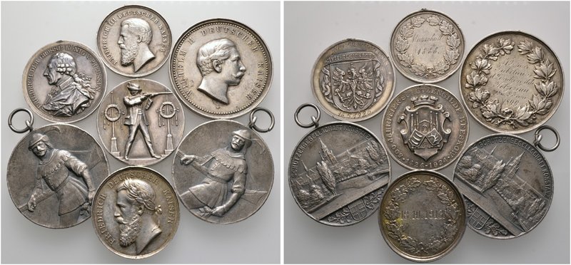 7 Stücke: Silberne SCHÜTZEN-Medaillen. BEESKOW, 500-Jahrfeier der Schützengilde ...