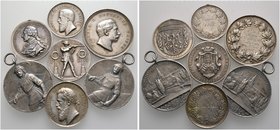 7 Stücke: Silberne SCHÜTZEN-Medaillen. BEESKOW, 500-Jahrfeier der Schützengilde 1924 (35,3 mm); KETZENAU, 175-Jahrfeier der Schützengilde 1899 (42,5 m...