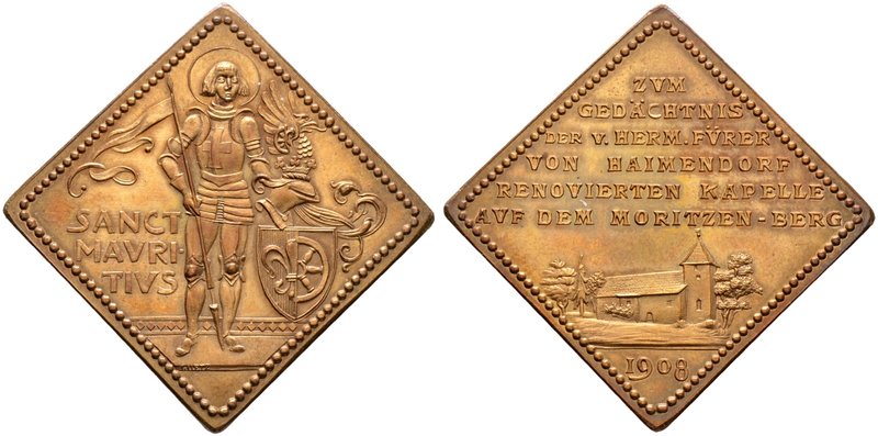 Medailleure. Goetz, Karl (1875-1950). Bronzene Medaillenklippe 1908. Auf die Ren...