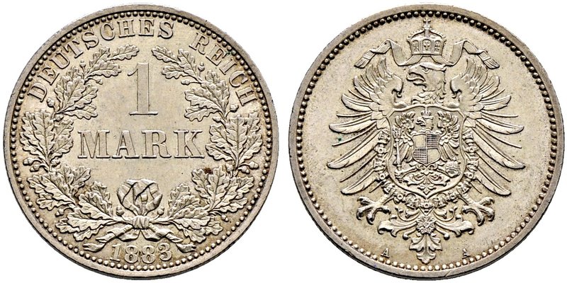 Kleinmünzen. 1 Mark 1883 A. J. 9.
selten in dieser Erhaltung, vorzüglich-Stempel...
