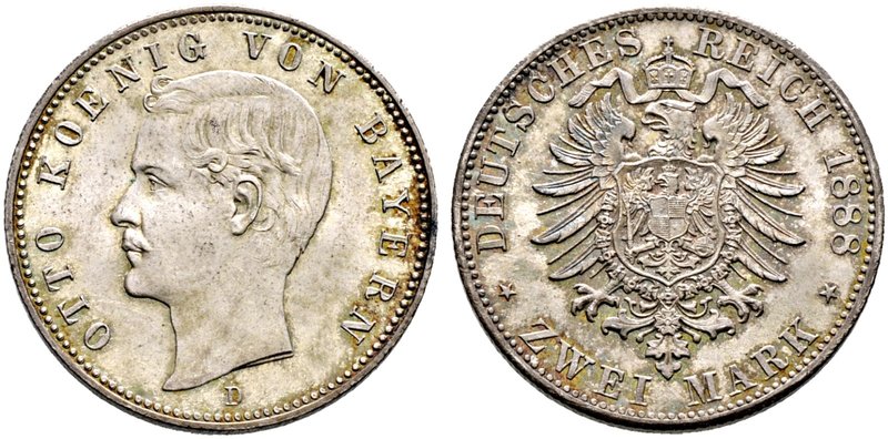 Silbermünzen des Kaiserreiches. BAYERN. Otto 1888-1913. 2 Mark 1888 D. J. 43.
se...