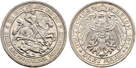 Silbermünzen des Kaiserreiches. PREUSSEN. Wilhelm II. 1888-1918. 3 Mark 1915 A. Mansfelder Bergbau. J. 115.
minimale Randfehler, vorzüglich-prägefrisc...