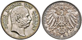 Silbermünzen des Kaiserreiches. SACHSEN. Georg 1902-1904. 2 Mark 1904 E. Auf seinen Tod. J. 132.
feine Patina, fast Stempelglanz