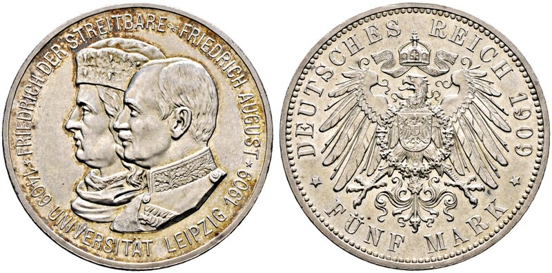 Silbermünzen des Kaiserreiches. SACHSEN. Friedrich August III. 1904-1918. 5 Mark...