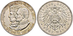 Silbermünzen des Kaiserreiches. SACHSEN. Friedrich August III. 1904-1918. 5 Mark 1909. Uni Leipzig. J. 139.
leichte Tönung, minimale Randfehler, vorzü...