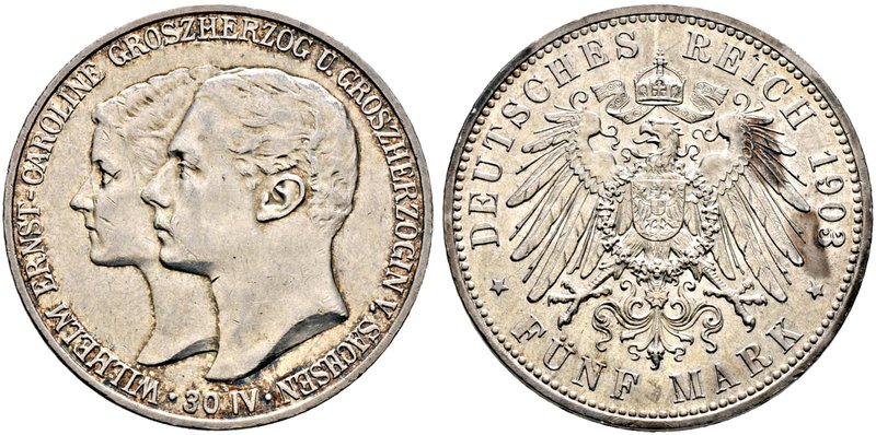 Silbermünzen des Kaiserreiches. SACHSEN-WEIMAR-EISENACH. Wilhelm Ernst 1901-1918...