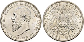 Silbermünzen des Kaiserreiches. SCHAUMBURG-LIPPE. Georg 1893-1911. 3 Mark 1911 A. Auf seinen Tod. J. 166.
minimale Kratzer, vorzüglich-prägefrisch