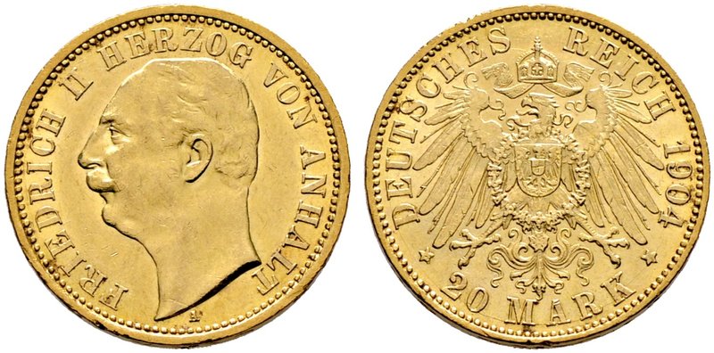 Reichsgoldmünzen. ANHALT. Friedrich II. 1904-1918. 20 Mark 1904 A. Regierungsant...