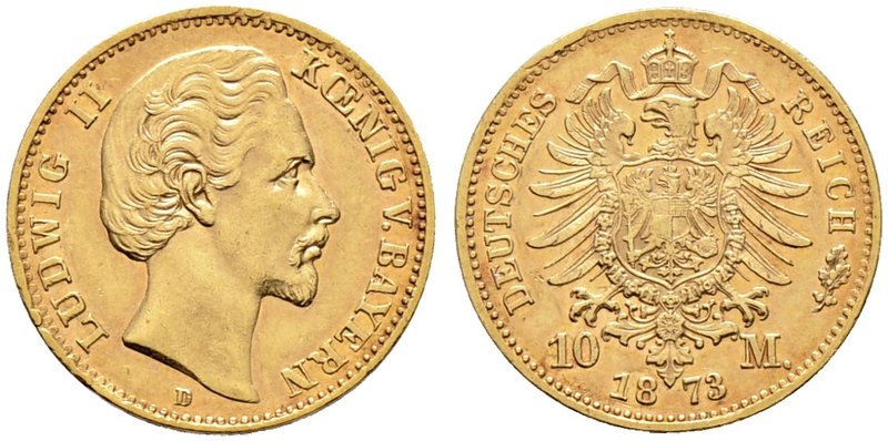 Reichsgoldmünzen. BAYERN. Ludwig II. 1864-1886. 10 Mark 1872 D. J. 193.
selten i...