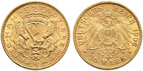 Reichsgoldmünzen. BREMEN. 20 Mark 1906 J. J. 205.
vorzüglich-prägefrisch