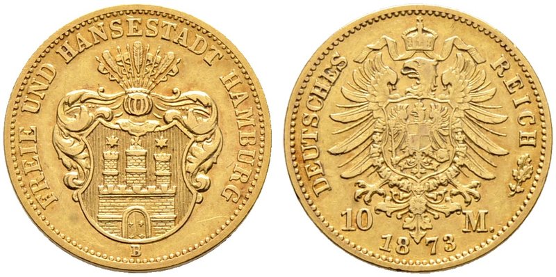 Reichsgoldmünzen. HAMBURG. 1. Mark 1873 B. J. 206.
selten, sehr schön-vorzüglich...