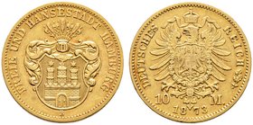 Reichsgoldmünzen. HAMBURG. 1. Mark 1873 B. J. 206.
selten, sehr schön-vorzüglich