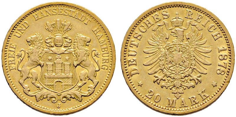 Reichsgoldmünzen. HAMBURG. 1. 20 Mark 1878 J. J. 210.
sehr schön-vorzüglich