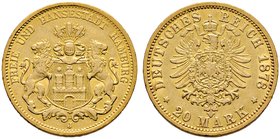 Reichsgoldmünzen. HAMBURG. 1. 20 Mark 1878 J. J. 210.
sehr schön-vorzüglich