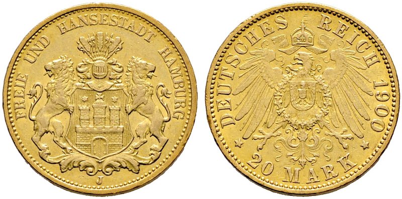 Reichsgoldmünzen. HAMBURG. 1. 20 Mark 1900 J. J. 212.
sehr schön-vorzüglich