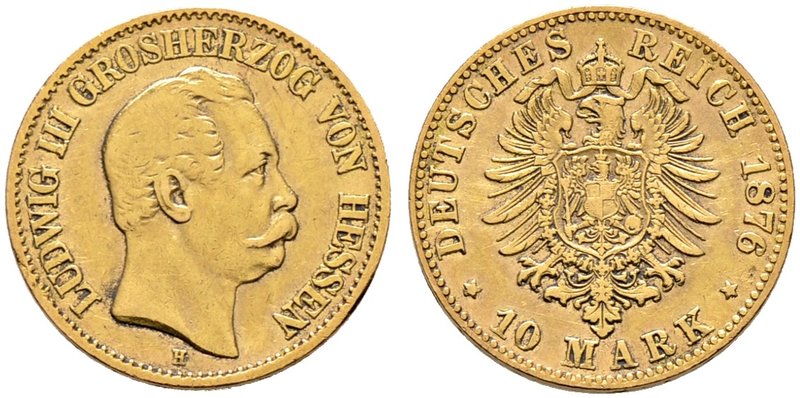 Reichsgoldmünzen. HESSEN. Ludwig III. 1848-1877. 10 Mark 1876 H. J. 216.
fast se...