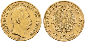 Reichsgoldmünzen. HESSEN. Ludwig III. 1848-1877. 10 Mark 1876 H. J. 216.
fast sehr schön/sehr schön