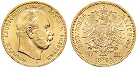 Reichsgoldmünzen. PREUSSEN. Wilhelm I. 1861-1888. 10 Mark 1872 A. J. 242.
Prachtexemplar aus dem "Juliusturm-Schatz", Stempelglanz