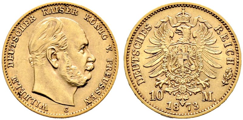 Reichsgoldmünzen. PREUSSEN. Wilhelm I. 1861-1888. 10 Mark 1873 C. J. 242.
vorzüg...