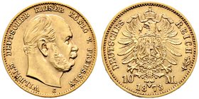 Reichsgoldmünzen. PREUSSEN. Wilhelm I. 1861-1888. 10 Mark 1873 C. J. 242.
vorzüglich