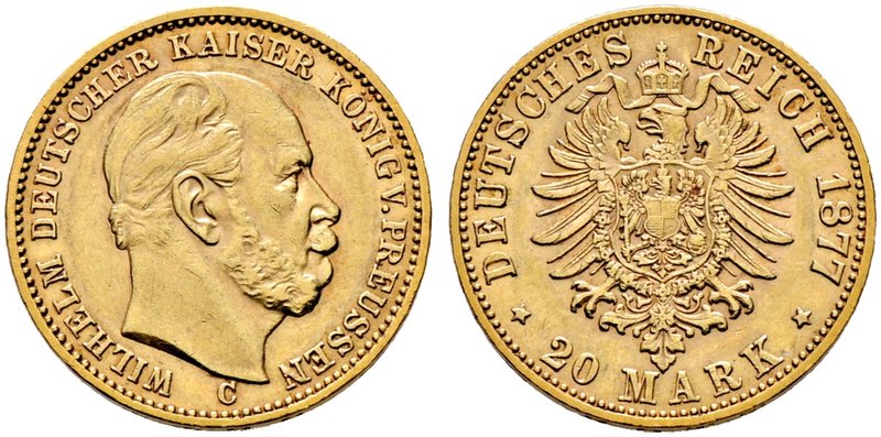 Reichsgoldmünzen. PREUSSEN. Wilhelm I. 1861-1888. 20 Mark 1877 C. J. 246.
sehr s...