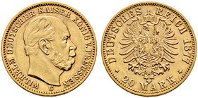 Reichsgoldmünzen. PREUSSEN. Wilhelm I. 1861-1888. 20 Mark 1877 C. J. 246.
sehr seltenes, attraktives Exemplar, sehr schön-vorzüglich

Das seltenste 20...
