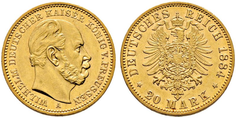 Reichsgoldmünzen. PREUSSEN. Wilhelm I. 1861-1888. 20 Mark 1884 A. J. 246.
selten...