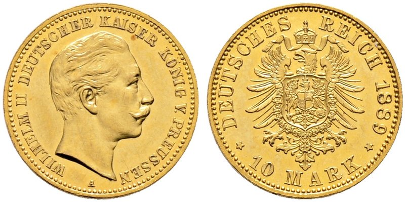 Reichsgoldmünzen. PREUSSEN. Wilhelm II. 1888-1918. 10 Mark 1889 A. J. 249.
äußer...